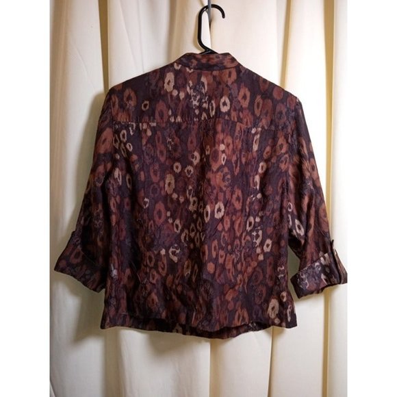 Ruby Rd. Size 10 Brown Button Down Roll Tab Sleeve Blouse -NEW w/out Tags - Picture 2 of 3